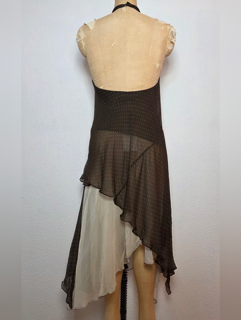 NWT Zara Collection Brown Polka Dot Asymmetrical Combination Midi Dress - Picture 11 of 14